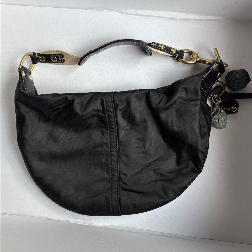 Coach Hampton Soho Black Satin Hobo Shoulder Bag, Teal Lining preowned - Picture 7 of 17
